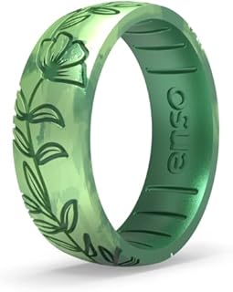 Enso Rings Spring Collection - Size 6 Etched Floral Silicone Rings - Comfort & Flexibility for Active Lifestyles, No Metal/Gemstones