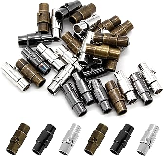 Moicstiy Kumihimo Bead Bracelet, Copper Magnetic Clasps with 5mm Cord End Caps, Versatile Jewelry Crafts Supplies in Black, Bronze, and Silver, Pack of 30