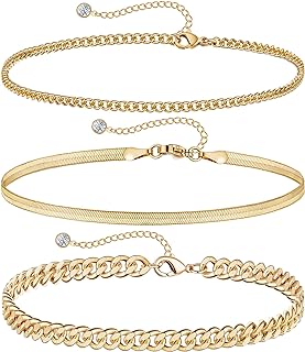 Lobster Clasp Disney Anklet, 14K Yellow Gold Link Chain with Cubic Zirconia Embellishments, Elegant Jewelry for Women, Layered Cuban Design