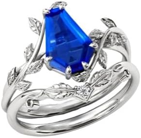 Blue Sapphire 1.0 CT Engagement Ring Set For Women Art Deco Coffin Shaped Blue Sapphire Antique Leaf Wedding Rings Set Anniversary Ring Set For Her