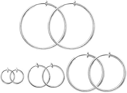 Stainless Steel 4 Pairs Set Clip On Hoop Earrings for Women Men Non Pierced Earrings Silver Jewelry Earrings Set
