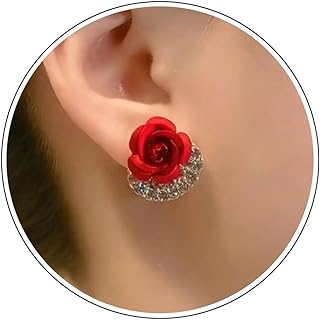 Zeshimb Hypoallergenic Zinc Stud Earrings - Red Rose Flower Design - No Gemstone - Perfect for Girls and Women - Push Back Style