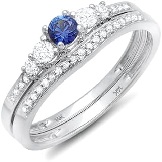 Dazzlingrock Collection 14k Blue Sapphire & White Diamond 5 Stone Bridal Engagement Ring Set, White Gold