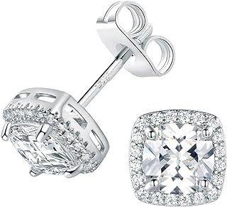 VOLUKA 18K White Gold/Gold Plated Square Cubic Zirconia Stud Earrings 6mm for Women Teen Jewelry