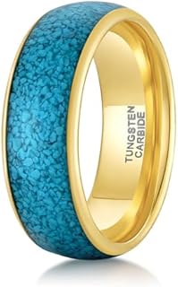 TRUMIUM Turquoise Inlaid Tungsten Carbide Men's Wedding Band with Gold-Plated Beveled Edges, Comfort Fit, Size 7-13