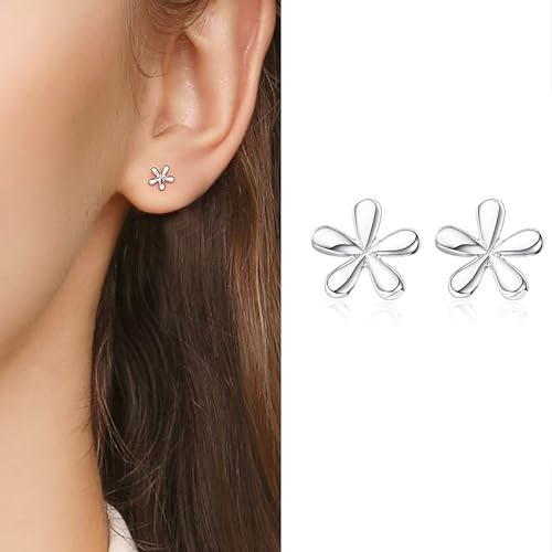 925 Sterling Silver Tiny Flower Stud Earrings, Hypoallergenic Cute Daisy Mini Sleeper Stud Earrings for Women Girls
