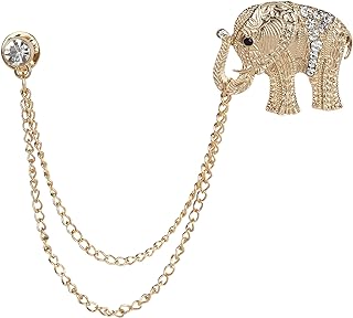 CAIRIAC Vintage Animal Tassel Chain Pin Brooch Golden Elephant Rhinestone Collar Chain Pins Brooches for Men Women Suit Accessories (1 Pack)
