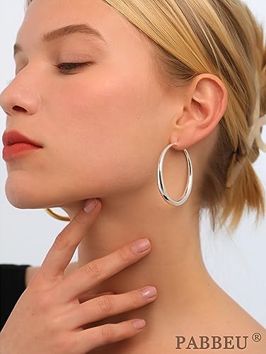 S925 Sterling Silver Hoop Earrings Large Silver Hoop Earrings for Women Hypoallergenic Lightweight Big Thick Silver Hoop Earrings for Women Girls 35/40/50/60/70mm