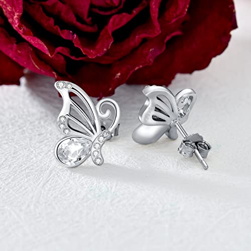 Butterfly Earrings Sterling Silver Stud Hypoallergenic Butterfly Earrings for Women Girl