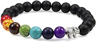 THJKT Bracelets 7 Chakra Bracelet Natural Lava Stone Wooden Bead Pendant Bracelets Bangles Buddha Prayer Balance Charm Yoga Gift braclets (Metal Color : Matte-Elephant)