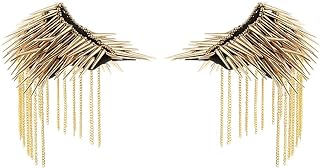 1 Pair Shoulder Epaulet Crystal Rhinestone Punk Rivet Tassels Shoulder Board Arm Badge Brooch Gifts - Golden