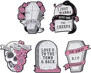 Pin Clasp Hades Skull Brooch, 5-Piece Pink Enamel Pins featuring Skull Tombstone motifs for lovers of Gothic style, Classic Halloween Design