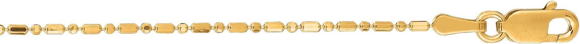 14K Yellow Or White Gold 1.00mm Shiny Diamond Cut Bar & Bead Chain Necklace for Pendants and Charms with Lobster-Claw Clasp (16" 18" or 20 inch)