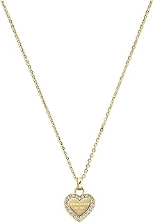 Michael Kors Women's Designer Pendant Necklace with Adjustable Lobster Clasp, Hypoallergenic Stainless Steel, Gold-Tone Finish, Heart-shaped Logo Charm Design