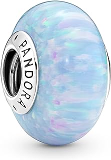 Sterling Silver Clasp Wave Bracelet Charm, Pandora Opalescent Ocean Blue Charm for Women, Opal Gem Design