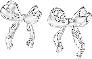 GOGOEY Gold Silver Bow Earrings Women Ribbon Stud Earrings Gift, Hypoallergenic Gold Plated Earrings Fashion Jewelry for Women Girls