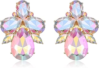 EVER FAITH Wedding Rhinestone Crystal Art Deco Stud Earring for Bride, Banquet Prom Sparkly Multi Teardrop Marquise Earrings for Woman