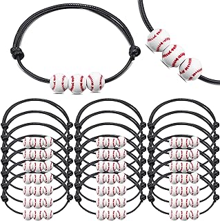 30PCs Sport Theme Charm Bracelets with Soccer Baseball Basketball Softball Beads Bracelet Sport Party Favors Adjustable Inspirational Bracelets