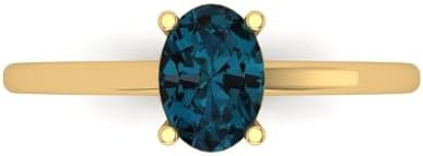 1.0 ct Oval Cut Natural London Blue Topaz 14k Yellow Gold Solitaire Wedding Engagement Bridal Promise Ring
