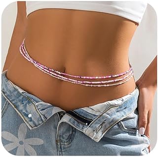 Metisee Waist Chain Beads Waist Chains Boho Chain Belt Beaded Body Chain Multilayer Belly Chain Bikini Summer Belt Chains Jewelry for Women and Girls