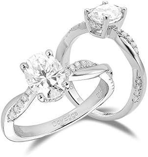 'DovEggs Sterling Silver Twisted Vine Engagement Ring with 1.5ct Moissanite Gem for Women, Oval Cut Design'