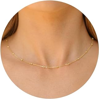 14K Gold Plated Sterling Silver Beaded Snake Necklace with Ball Chain and Cubic Zirconia Gems for Women, Luxurious and Dainty Design