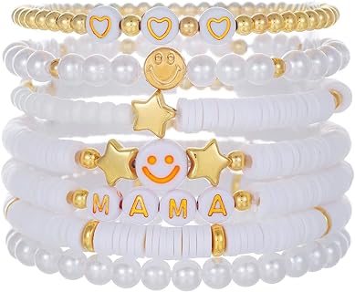 Heishi Clay Bead Friendship Bracelets with Alloy Chain for Women and Girls - Boho Aesthetic Multicolor Stackable Stretch Design, Lightweight