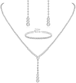 Lobster Clasp Cubic Zirconia Necklace Set Alloy Chain for Women Teardrop Design - LOYALLOOK Crystal Silver Bridal Jewelry Set