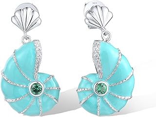 Sterling Silver Post & Butterfly Clasp Conch Stud Earrings with Cubic Zirconia for Women, Ocean Series Design by Santuzza