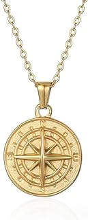 Female Compass Pendant Necklace Navigator Forged Jewelry In Stainless Steel