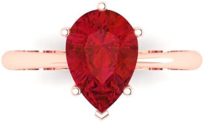 Clara Pucci 2.50 ct Pear Cut Solitaire Simulated Red Ruby Engagement Wedding Bridal Promise Anniversary Ring 14k Rose Gold for Women