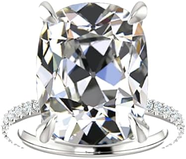 12 CT Old MIne Cushion Cut Moissanite Diamond Handmade Engagement Ring Sterling Silver Solitaire Bridal Wedding Rings for Women, Anniversary Rings Gifts, White