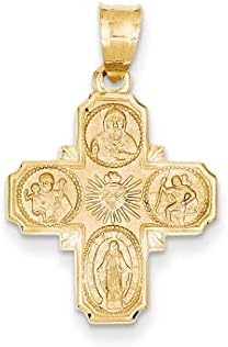 IceCarats 14K Yellow Gold Four-Way Religious Medal Locket Necklace, 28 inches Long for Women, Crafted in USA