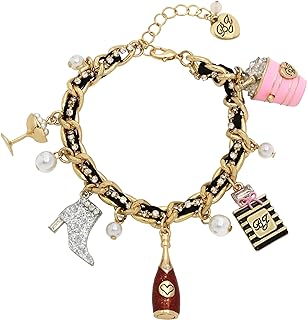 Lobster Claw Clasp Pencil Bangle Bracelet, Curb and Link Chain, Stylish Betsey Johnson Bracelet for Women, Festive Charm Design