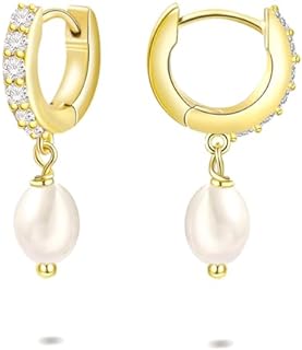 14k Gold Pearl Drop Earrings, Pearl Huggie Earrings for Women, Cubic Zirconia Hoop Earrings, Hypoallergenic Pearl Dangle Earrings Jewelry for Gifts