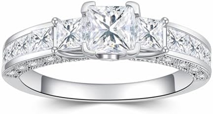 Blocaci 3 Stone Princess Cut Engagement Rings for Women Platinum Plated Silver 1-1/3 Carat(ctw) Moissanite Engagement Ring Vintage Wedding Promise Rings for Her