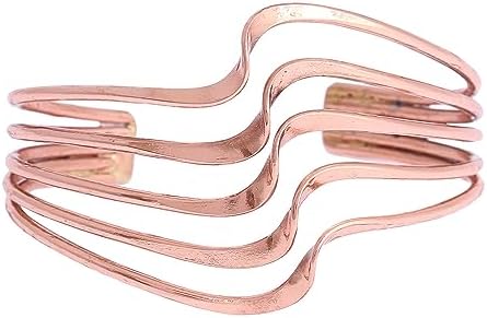Modern Brilliance: Handcrafted Wave Copper Cuff Bracelet with No-clasp Feature, For Contemporary Jewelry Enthusiasts, Mexico's Artisan-Design