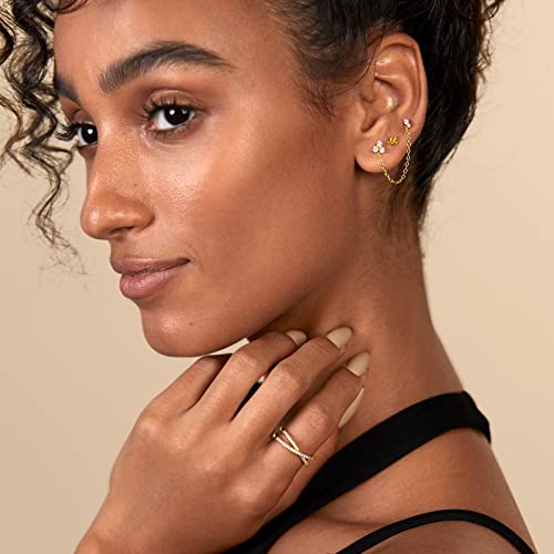 14K Gold Plated Solid 925 Sterling Silver Post Cubic Zirconia Flat Back Earrings for Women | Cartilage Earring | Helix Piercing Jewelry | Small Stud Earrings | Trinity, Pearl, Marquise, Opal