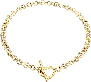 Gold-Plated Toggle Clasp Link Chain Choker Necklace for Women - Statement Heart Design