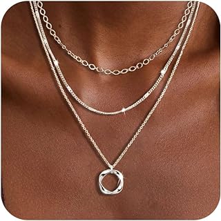 Layered Silver Necklaces for Women, 925 Sterling Silver Stackable Stack Choker Necklaces for Women Trendy Layering Circle Pendant Chain Necklace Set Jewelry Gifts for Women Teen Girls