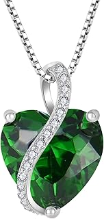 YL Collier en Émeraude avec Pendentif Cœur, Argent 925, Taille de 19*12mm, Chaîne Réglable de 45-50cm, Cadeau Idéal pour Femmes pour la Saint-Valentin ou Fête des Mères