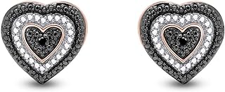 Black & White Natural Diamond Heart Shape Stud Earrings In 14K Gold Over Sterling Silver (0.02 Ct)