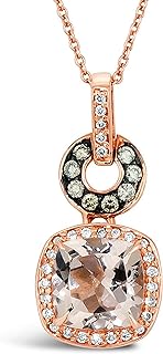 LeVian 14K Rose Gold, Cushion Cut Morganite & 1/4 Cttw White/Chocolate Diamond Halo Pendant Necklace (H-I & Fancy Brown Color, SI1-SI2 Clarity) - 18”