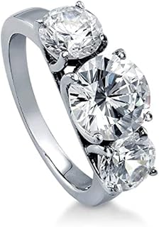 BERRICLE Sterling Silver 3-Stone Wedding Engagement Rings Round Cubic Zirconia CZ Ring for Women, Rhodium Plated Size 4-10