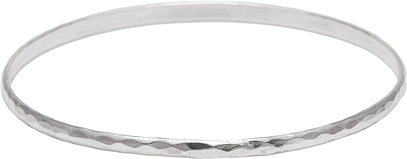 Silverly Round Stacker Sterling Silver bangles for Women Solid 925 3 mm - Hammered Silver Jewellery for Women - Minimalist Thin Stackable Silver Bracelet - Stacker Bracelets for Teenage Girls