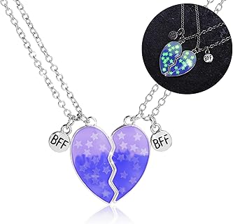 Colliers d'Amitié Magiques pour 2 Filles avec Pendentif Lumineux en Forme de Cœur et Licorne 3D, Cadeau Parfait pour Anniversaire ou Saint-Valentin