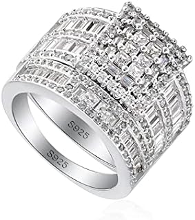 Platinum over Sterling Silver Big Womens Bridal Rings Set Bling Princess Cut Cubic Zirconia Size 5-11