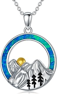 Mountain Necklace Sterling Silver Blue Opal Mountain Pendant Necklace Nature Jewelry Gifts for Hikers, Climbers and Nature Lover, Birthday Christmas Gifts