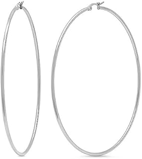 Gem Stone King 3.5 Inch Stainless Steel Silver Tone Hoop Earrings For Women