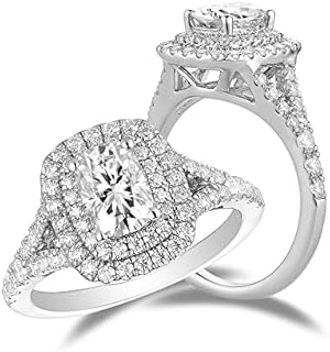 DovEggs Cushion Cut Moissanite Engagement Rings for Women Center 1ct 5X7mm Cut GHI Color Moissanite Halo Wedding Engagement Rings 14K Gold QUALITY Sterling Silver